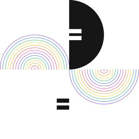 decorative graphic composed of rainbow and equal sign symbols