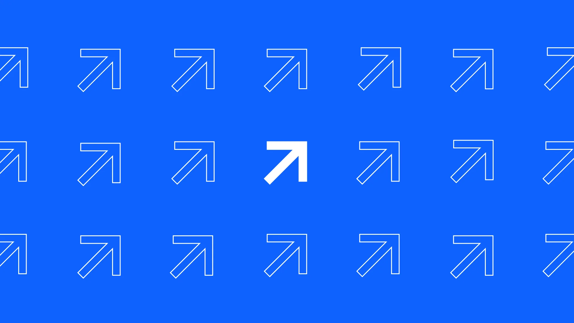 A pattern of white outlined arrows pointing diagonally upward on a blue background, with one solid white arrow in the center, represents a seamless digital solution to enhancing customer experience.
